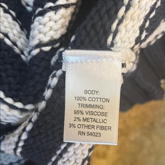 Banana Republic Black and White Striped Sweater with Brown Trim - Picture 3 of 5